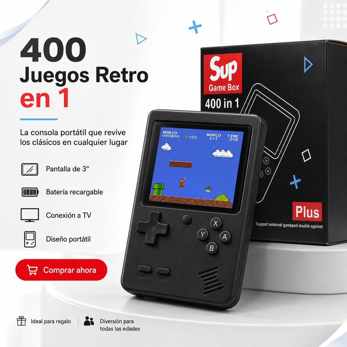 Consola portatil con 400 juegos retro en