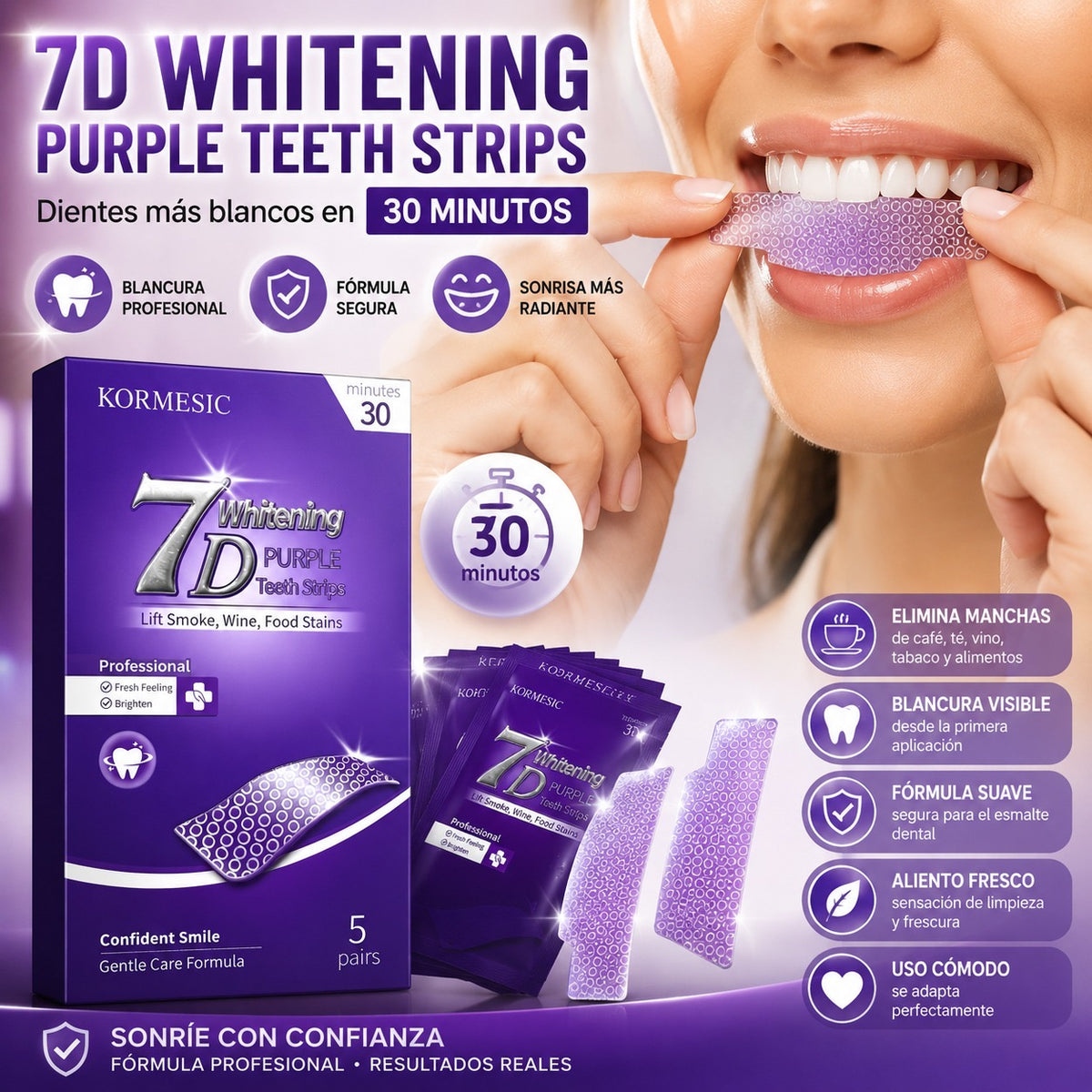 Tiras Moradas Blanqueadoras Dentales